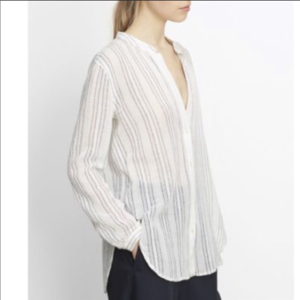 Vince striped split neck button down